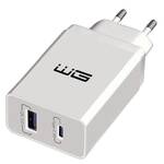 Ładowarka sieciowa WG 1x USB, 1x USB-C, PD 20W, QC 3.0 (8810) Biała