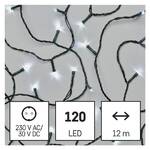 Christmas Lights EMOS 120 LED řetěz, 12 m, venkovní i vnitřní, studená bílá, časovač (D4AC03)