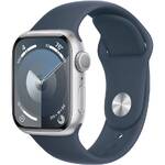 Inteligentny zegarek Apple Watch Series 9 GPS 41mm pouzdro ze stříbrného hliníku - bouřkově modrý sportovní řemínek - S/M (MR903QC/A)