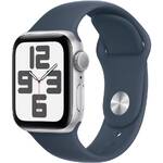 Inteligentny zegarek Apple Watch SE 2023 GPS 44mm pouzdro ze stříbrného hliníku - bouřkově modrý sportovní řemínek - M/L (MREE3QC/A)