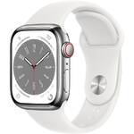 Inteligentny zegarek Apple Watch Series 8 GPS + Cellular 41mm pouzdro ze stříbrné nerezové oceli - bílý sportovní řemínek (MNJ53CS/A)