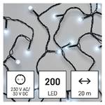 Christmas Lights EMOS 200 LED cherry řetěz - kuličky, 20 m, venkovní i vnitřní, studená bílá, programy (D5AC07)