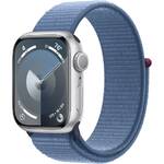 Inteligentny zegarek Apple Watch Series 9 GPS 41mm pouzdro ze stříbrného hliníku - ledově modrý provlékací sportovní řemínek (MR923QC/A)