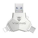 Pendrive, pamięć USB Viking 64GB, USB/USB-C/Micro USB/Lightning (VUFII64S) Srebrny