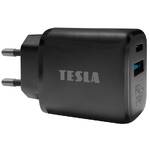 Ładowarka sieciowa Tesla Power Charger T220, 1×USB, 1× USB-C 25 W PD 3.0 (8595689802318) Czarna
