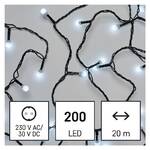 Christmas Lights EMOS 200 LED cherry řetěz - kuličky, 20 m, venkovní i vnitřní, studená bílá, časovač (D5AC03)