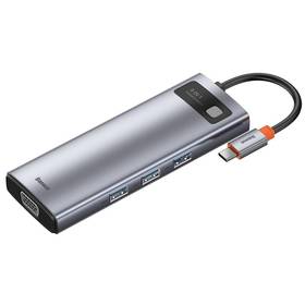 Baseus Metal Gleam Series 9v1 HUB USB-C (USB-C PD 100W, 3x USB 3.0, HDMI, VGA, RJ45, SD/TF port) šedé (lehce opotřebené 8801914027)