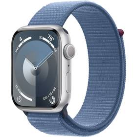 Apple Watch Series 9 GPS 45mm pouzdro ze stříbrného hliníku - ledově modrý provlékací sportovní řemínek (MR9F3QC/A)