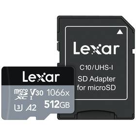Lexar 1066x microSDXC 512GB UHS-I, (160R/120W) C10 A2 V30 U3 + adaptér (LMS1066512G-BNANG)