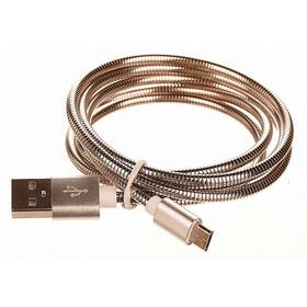 Kabel CellFish USB/micro USB, kovový, 1m (CELLKOVSILVER) stříbrný