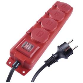 EMOS 4x zásuvka, vypínač, guma-neoprén, 3m (P14131) čierna/červená