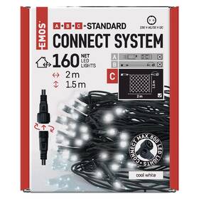 EMOS 160 LED Standard - síť, 1,5x2 m, venkovní, studená bílá, časovač (D1DC01) (jako nové 8801789848)