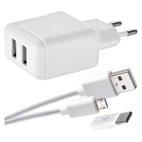 Ładowarka sieciowa EMOS 1x USB, Micro USB kabel, USB-C redukce, 1m (1704011900) Biała