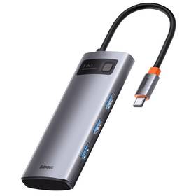 Baseus Metal Gleam Series 5v1 HUB USB-C (USB-C PD 100W, 3x USB 3.0, HDMI) (WKWG020013) sivé