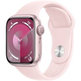Apple Watch Series 9 GPS 41mm pouzdro z růžového hliníku - světle růžový sportovní řemínek - M/L (MR943QC/A)