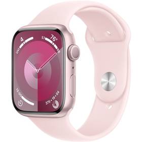 Apple Watch Series 9 GPS 45mm pouzdro z růžového hliníku - světle růžový sportovní řemínek - M/L (MR9H3QC/A)