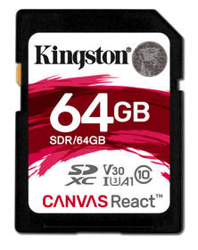 Paměťová karta Kingston Canvas React SDXC 64GB UHS-I U3 (100R/80W) (SDR/64GB)