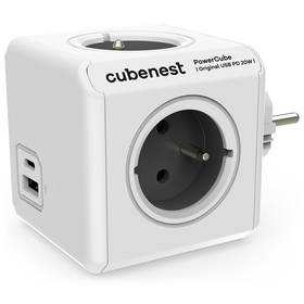 CubeNest Powercube Original USB PD 20W, USB, USB-C, 4x zásuvka (PC220GY) sivá/biela
