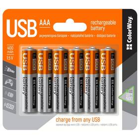 ColorWay AAA, 400mAh, micro USB, 1.5V, blistr 6ks (CW-UBAAA-06)
