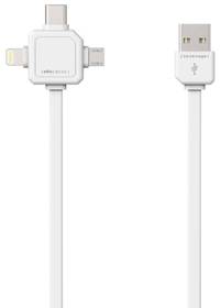 Kabel Powercube USB/micro USB + Lightning + USB-C, 1,5m (8719186003973) Biały