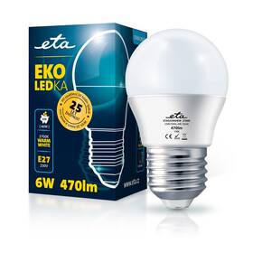 Žárovka LED ETA EKO LEDka mini globe 6W, E27, teplá bílá (G45W6WW)