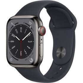 Apple Watch Series 8 GPS + Cellular 45mm pouzdro z grafitově šedé nerezové oceli - temně inkoustový sportovní řemínek (MNKU3CS/A)