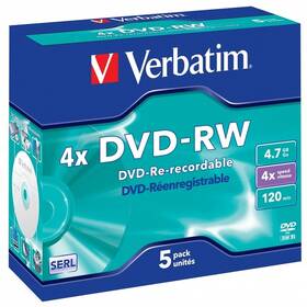 Verbatim DVD-RW SERL 4,7GB, 4x, jewel case 5 ks (43285)