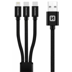 Swissten 3v1, USB/2x USB-C, Lightning, 1,2 m (72501103) černý