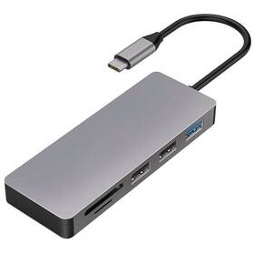 PLATINET USB-C/USB-C PD, HDMI, SD, Micro SD, 2x USB 2.0, USB 3.0 (PMMA9822) sivá