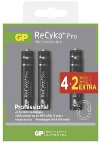 Baterie nabíjecí GP ReCyko+ Pro AAA, HR03, 800mAh, Ni-MH, krabička 4+2ks (1033112065)