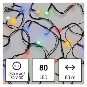 EMOS 80 LED cherry řetěz - kuličky, 8 m, venkovní i vnitřní, multicolor, časovač (D5AM02) (vráceno - použito 8801329265)