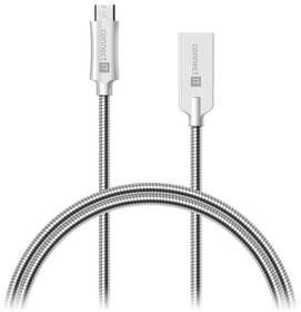 Kábel Connect IT Wirez Steel Knight USB/micro USB, oceľový, opletený, 1m (CCA-3010-SL) strieborný