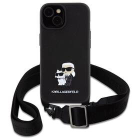 Obudowa dla telefonów komórkowych Karl Lagerfeld Saffiano Crossbody Metal Karl and Choupette na Apple iPhone 15 (KLHCP15SSAKCPBK) Czarny