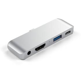 Satechi USB-C Mobile Pro Hub (HDMI 4K,1x Jack 3,5mm,1x USB 3.0,1x USB-C) (ST-TCMPHS) stříbrný