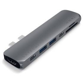 Satechi USB-C PRO Hub (HDMI 4K, PassThroughCharging, 2x USB 3.0, 2xSD, ThunderBolt 3) (ST-CMBPM) šedý