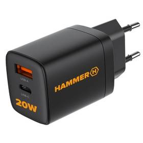 Ładowarka sieciowa myPhone Hammer RapidCharge Duo, 1xUSB-A,1xUSB-C, 20 W (ATCUSBCPD20WHBK) Czarna