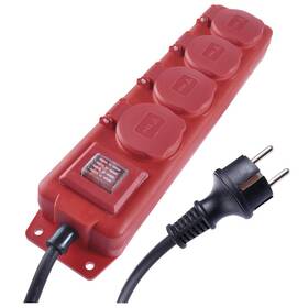 EMOS 4x zásuvka, vypínač, guma-neoprén, 5m (P14151) čierna/červená