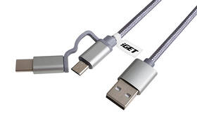 iGET USB/USB-C + micro USB, 1m strieborný