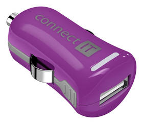 Zasilacz samochodowy Connect IT InCarz COLORZ, 1x USB, 2,1A (V2) (CI-1127) Purpurowy