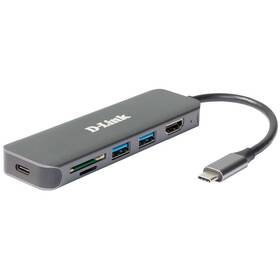 D-Link 6v1 z USB-C na HDMI se čtečkou SD/microSD karet a funkcí Power Delivery (DUB-2327) šedý