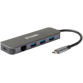 D-Link 5v1 z USB-C na Gigabit Ethernet a funkcí Power Delivery (DUB-2334) šedý