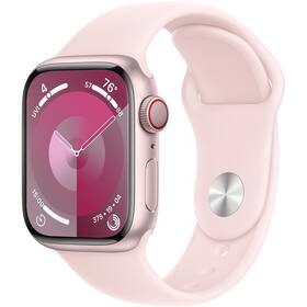 Apple Watch Series 9 GPS + Cellular 41mm pouzdro z růžového hliníku - světle růžový sportovní řemínek - S/M (MRHY3QC/A)