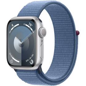 Apple Watch Series 9 GPS 41mm pouzdro ze stříbrného hliníku - ledově modrý provlékací sportovní řemínek (MR923QC/A)