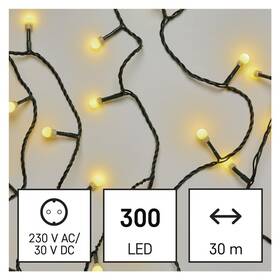 EMOS 300 LED cherry řetěz - kuličky, 30 m, venkovní i vnitřní, teplá bílá, časovač (D5AW04)
