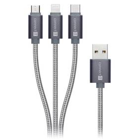 Kábel Connect IT Wirez 3in1 USB/USB-C + MicroUSB + Lightning, 1,2m (CI-1229) strieborný
