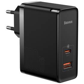 Ładowarka sieciowa Baseus GaN5 Pro, USB-C + USB-A 100W (CCGP090201) Czarna