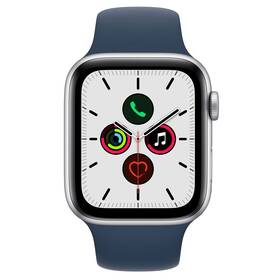 Apple Watch SE GPS, 44mm púzdro zo strieborného hliníka - hlbokomorsko modrý športový remienok (MKQ43VR/A)