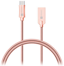 Connect IT Wirez Steel Knight USB/USB-C, ocelový, opletený, 1m (CCA-5010-RG) ružový/zlatý