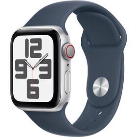 Inteligentny zegarek Apple Watch SE 2023 GPS + Cellular 44mm pouzdro ze stříbrného hliníku - bouřkově modrý sportovní řemínek - S/M (MRHF3QC/A)