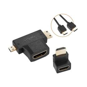 Kabel GoGEN HDMI 1.4 high speed, ethernet, M/M, 1,5m, pozlacený, L adaptér (HDMI F - HDMI M), adaptér HDMI micro, adapter HDMI mini (GOGHDMIKIT01) Czarny